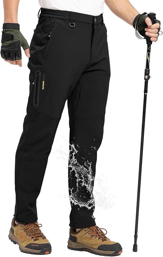 TBMPOY Men's Snow Pants Fleece Lined Hiking Winter Waterproof Softshell Ski Outdoor Insulated Climbing Pants Zipper Pockets
