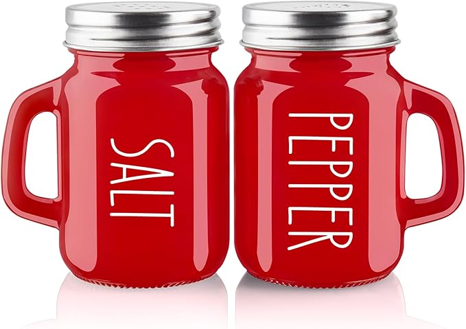 Red Salt and Pepper Shakers Set, ZOSUJO 4 oz Cute Modern Glass Christmas Red Shaker Sets with Stainless Steel Lids, Red Kitchen Decor and Accessories for Home Restaurants Weddings