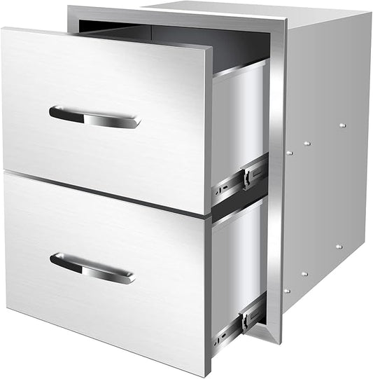 Outdoor Kitchen Drawers Stainless Steel 18W X 23H X 23D Inch, Flush Mount Access BBQ Drawers with Handle, Double BBQ Island Drawer for Outdoor Kitchens Island, Patio or Grill Station