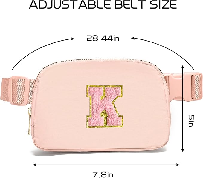 Gitus 6 7 8 9 10 Year Old Girl Gifts Belt Bag Fanny Pack Crossbody Bags with Initial Letter Patch Things for Teen Girls Easter Gifts for Girls Travel Essentials（Coral Pink-K）