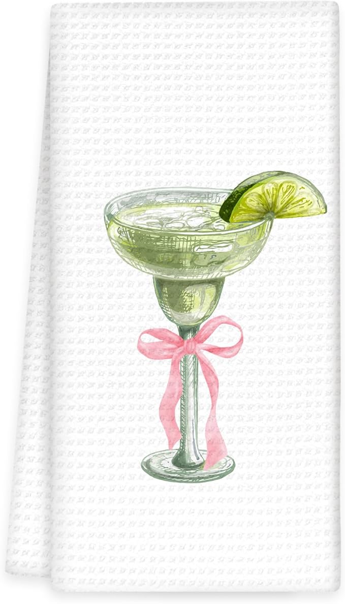 Margarita Decor Bow Kitchen Towels, Gifts for Margarita Lovers Hand Towel, Pink Bow Margaritas Dish Tea Towels for Kitchen Home Bar Decorative, Coquette Margaritas Bar Cart Decor,16x24In
