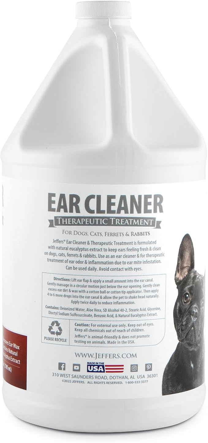 Jeffers Pet Ear Cleaning Solution for Dogs, Cats & Puppies, 128 oz – Aloe Vera Ear Wash for Wax & Odor Removal, Itchy Ear Comfort, Routine Ear Hygiene, Home Grooming, Travel Friendly Pet Care