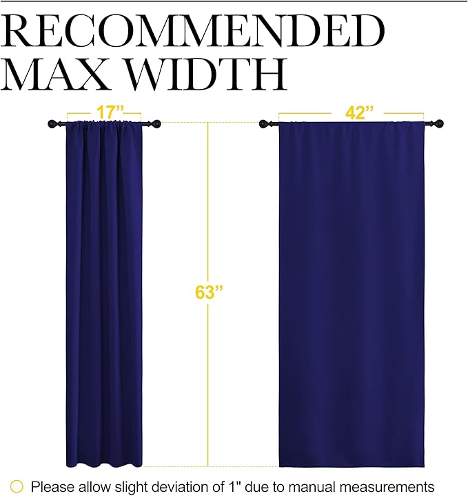 NICETOWN Curtains for Bedroom, Blackout Draperies, All Season Thermal Insulated Solid Rod Pocket Top Blackout Curtains & Drapes for Kid's Room (Navy Blue, 1 Pair, 42 x 63 Inch)