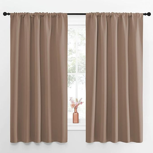 NICETOWN Bedroom Blackout Panels - Window Treatment Thermal Insulated Solid Rod Pocket Blackout Curtains/Drapes for Kitchen Decoration (Cappuccino, Set of 2, 52 by 63 inches)