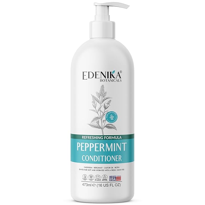 Peppermint Conditioner with Calendula, Bergamot & Castor Oil, 16 fl oz, Refreshing & Hydrating Formula, Vegan, Sulfate-Free, Paraben-Free, for All Hair Types