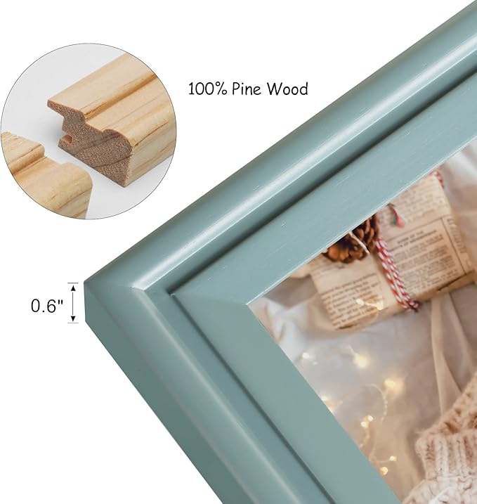 5X7 Double Wooden Hinged Picture Frame Vertical and Horizontal in Teal Blue, Display 4x6 with Mat or 5x7 without Mat, Folding Photo Frame with Real Glass Front for Tabletop X2-LAN-SH57