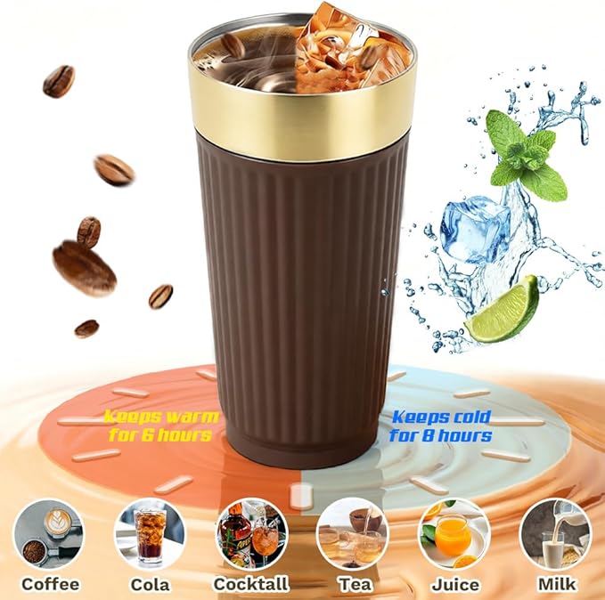 Vacuum-Insulated Stainless Steel Travel Coffee Mug, Leak-Proof Reusable Coffee Cup with Lid-Keeps Drinks Hot & Cold for Hours, Durable Double Wall Tumbler for Men & Women (5th-Dark Coffee, 18OZ)