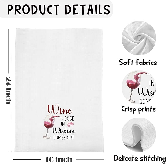 Funny Wine Kitchen Towels, Wine Lover Gifts Dish Tea Bar Towels for Kitchen Bar Cart Decor, Gifts for Women Bartender Decorative Hand Towels, 16x24 Inches