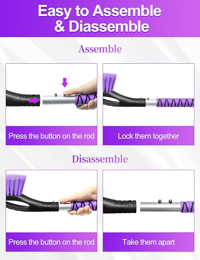 HEEYA 42.2 Inch Ice Scraper and Brush for Car, Snow Brush and Ice Scraper for Windshield Window, Car Snow Scraper with Foam Grip for SUV Truck Jeep Vehicle - Purple