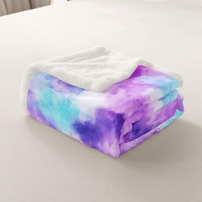 Feelyou Colorful Fleece Throw Blanket Twin 60"x80" Kids Tie Dye Watercolor Sherpa Blanket Plush Fuzzy for Bed Couch Chair Living Room, Dreamy Girly Bed Blanket Room Decor