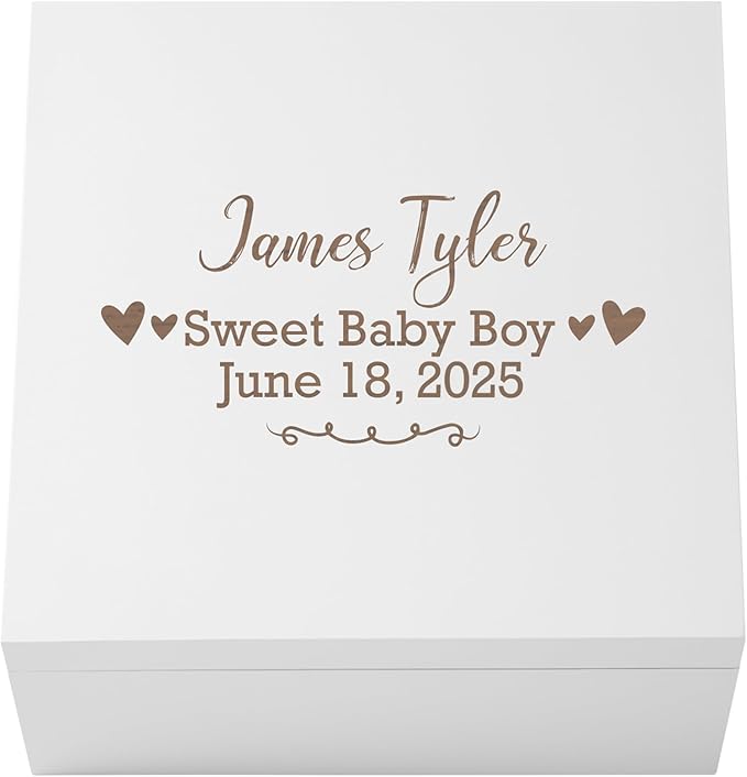 Let's Make Memories Personalized Keepsake Box for Newborn - Memento Storage - Memories Box -Nursery Décor - 6" Hx12 Sq - Baby Love