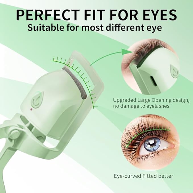 Heated Eyelash Curler, Fast 5s Heat up, 24 Hours Long Lasting, Rechargeable Electric Lash Curler, Temperature Control, Safe Anti-Burn Eye Lash Curler, Quick Natural Curling Lashes (Green)