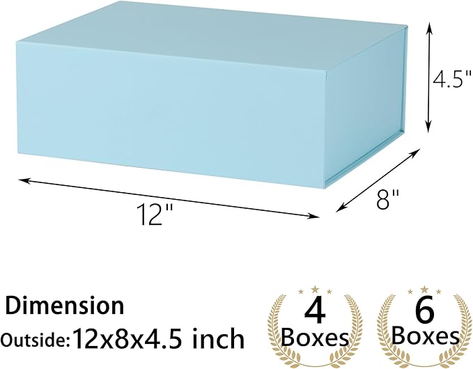 MUMUPACK 4 Pack Blue Gift Boxes With Lids,12x8x4.5 Inch Bridesmaid Proposal Box And Printable Stickers,Proposal Boxes With Ribbon For Wedding, Packaging, Present, Birthday