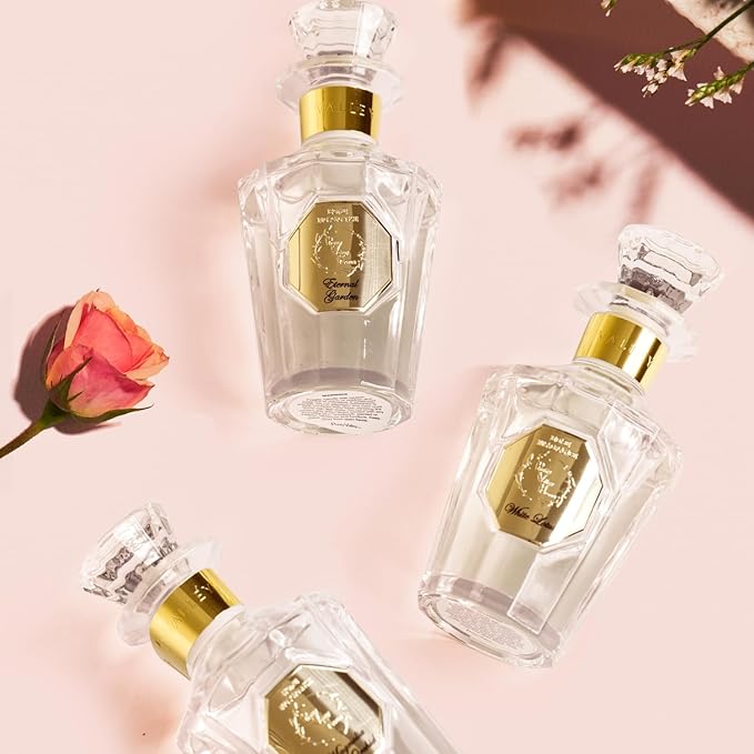 Reed Diffuser Set, Pretty Valley Home Diffuser Rose Petals Gypsum White Flower Oil 100Ml / 3.38fl OZ Gift Box for Bathroom Office Bathroom Living Room Decor (Eternal Garden)