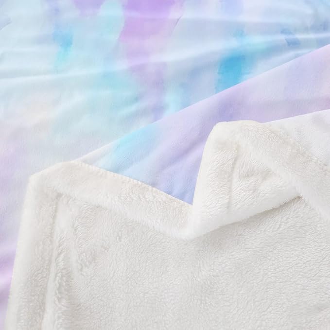 Feelyou Purple Blue Fleece Throw Blanket Baby 30"x40" Kids Tie Dye Watercolor Sherpa Blanket Plush Fuzzy for Bed Couch Chair Living Room, Dreamy Girly Bed Blanket Room Decor