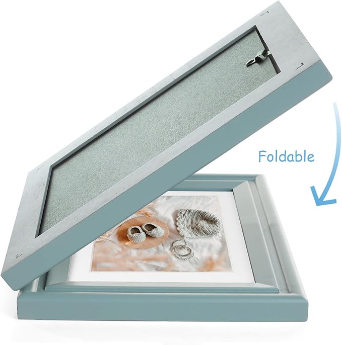 5X7 Double Wooden Hinged Picture Frame Horizontal and Vertical in Teal Blue, Display 4x6 with Mat or 5x7 without Mat, Folding Photo Frame with Real Glass Front for Tabletop X2-LAN-HS57