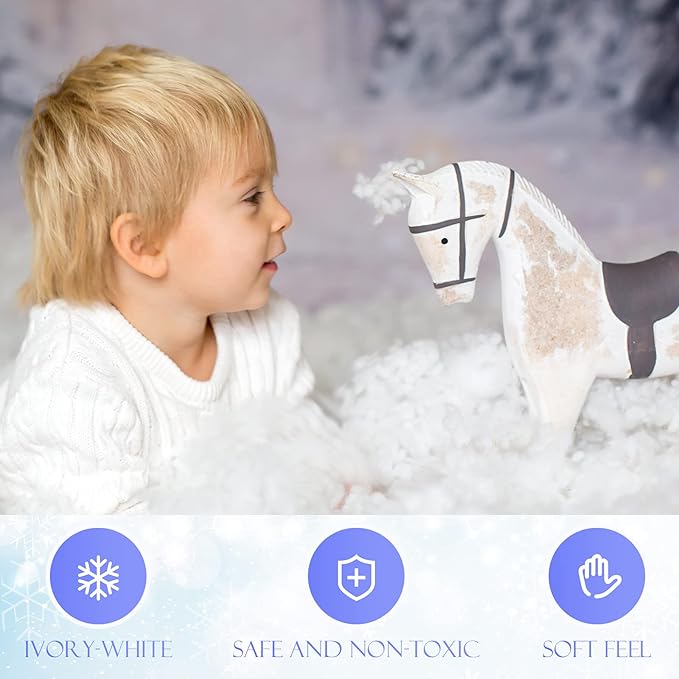 Tatuo 7 oz Fake Snow 200 g Per Bag Artificial Fake Cotton Christmas White Cloud Faux Fluffy Snow Indoor Soft for Winter Christmas Tree Mantle Village Nativity Scene