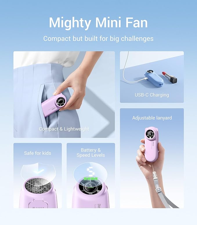 Diveblues TurboBear Portable Handheld Turbo Fan, 5 Gear Wind, Travel Essentials, Small Hand Held Fan Rechargeable, Mini Personal Fans Cooling, Battery Powered, Pocket Cute Gifts Women