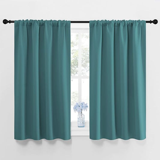 NICETOWN Window Curtains Blackout Drapes - Thermal Insulated Solid Rod Pocket Blackout Curtains/Draperies for Living Room (Sea Teal, One Pair, 42 by 45-Inch)