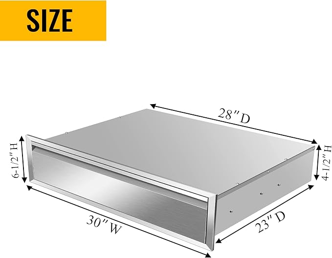 Outdoor Kitchen Drawers Stainless Steel 30W X 6.5H X 23D Inch, Flush Mount Single BBQ Island Drawers with Hidden Handle for Outdoor Kitchens, Patio or Grill Station