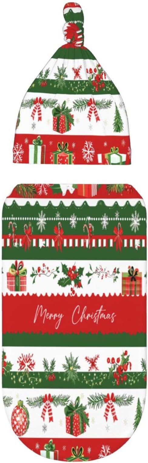 Christmas Baby Swaddle Blanket and Hat Set for Newborn Boys Girls Soft Infant Wrap Sleep 0-6 Months Happy Xmas