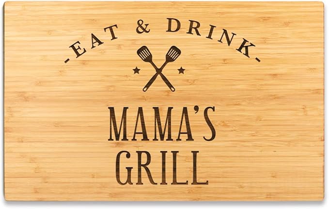 Andaz Press Large Bamboo Wood BBQ Cutting Board Gift, 17.75 x 11-inch, Mama's Grill, 1-Pack, Laser Engraved Serving Chopping Board Christmas Birthday Chef Kitchen Ideas