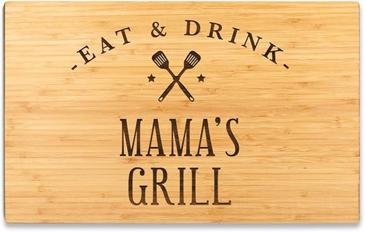 Andaz Press Large Bamboo Wood BBQ Cutting Board Gift, 17.75 x 11-inch, Mama's Grill, 1-Pack, Laser Engraved Serving Chopping Board Christmas Birthday Chef Kitchen Ideas