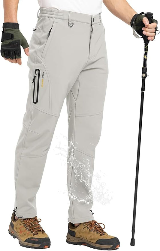 TBMPOY Men's Snow Pants Fleece Lined Hiking Winter Waterproof Softshell Ski Outdoor Insulated Climbing Pants Zipper Pockets