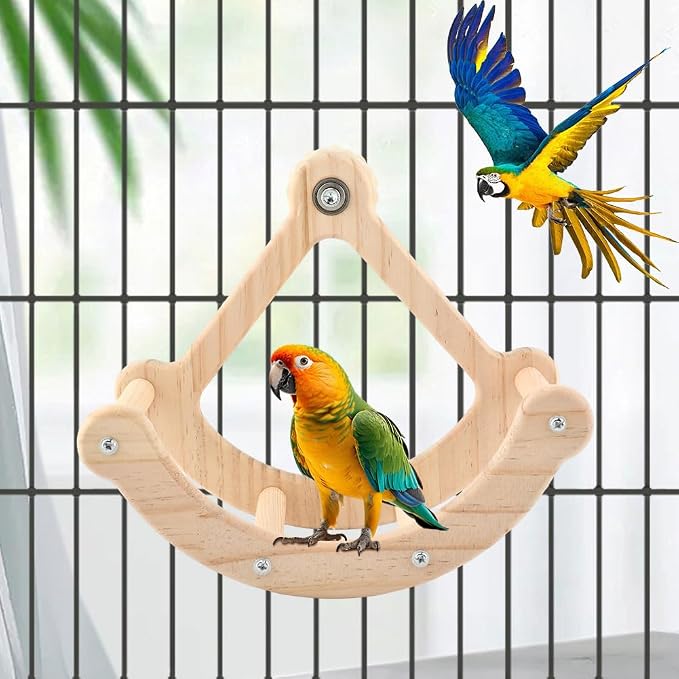 Bird Perch Toy, Interactive Rocking Parakeet Toys and Perches, Wooden Exercise Cockatiel Toys, Intelligence Birds Enrichment Toy for Parrot, Bird Cage Perch for Budgies Conure
