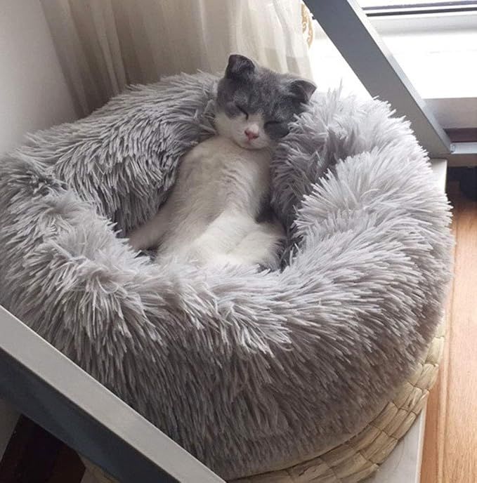 Dog Bed for Small Dogs & Cats, 24 Inch Medium Fluffy Washable Donut Bed | Plush Puppy Bed and Cat Bed for Pets up to 25 lb, High-Loft Polyester Fill with Water-Resistant Non-Skid Base for Indoor Use