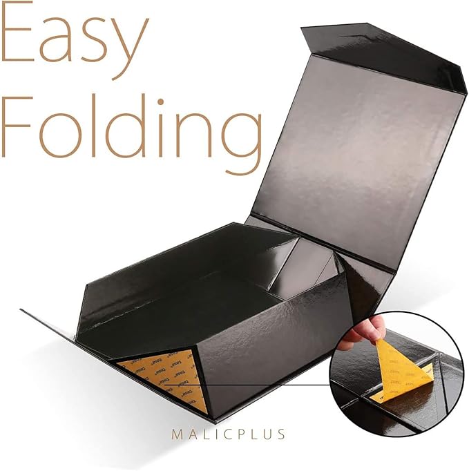 Gift Box with Lid 9x9x3.4 Inches, Black Groomsman Proposal Box with Magnetic Closure for All Occasion (Grass Texture Black)