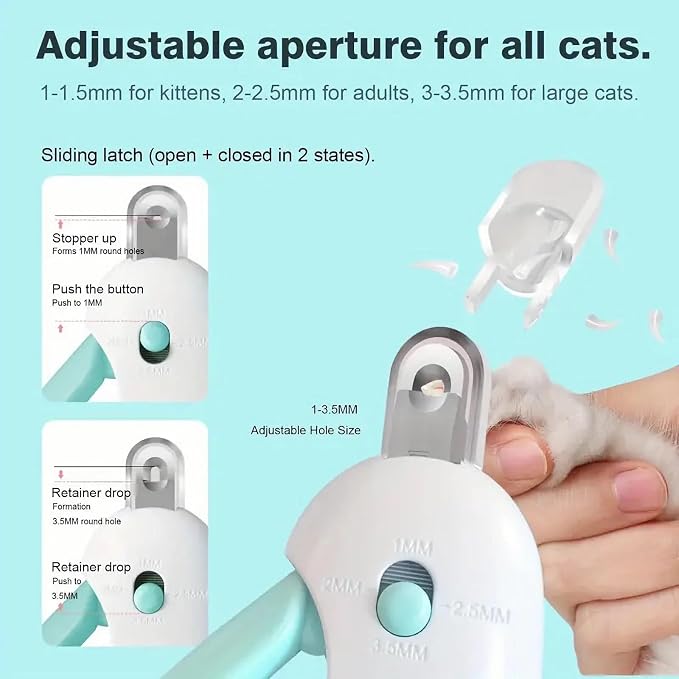 Adjustable Cat Nail Clipper to Avoid Excessive Cutting, Cat Nail Trimmer with Nail File, Pet Nail Clippers for Kitten Bunny Guinea Pig Rabbit Ferret (Blue)