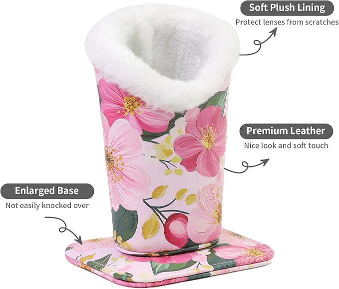Plush Lined Eyeglasses Holder, Cute Magnetic PU Leather Glasses Stand Case for Women Men Kids