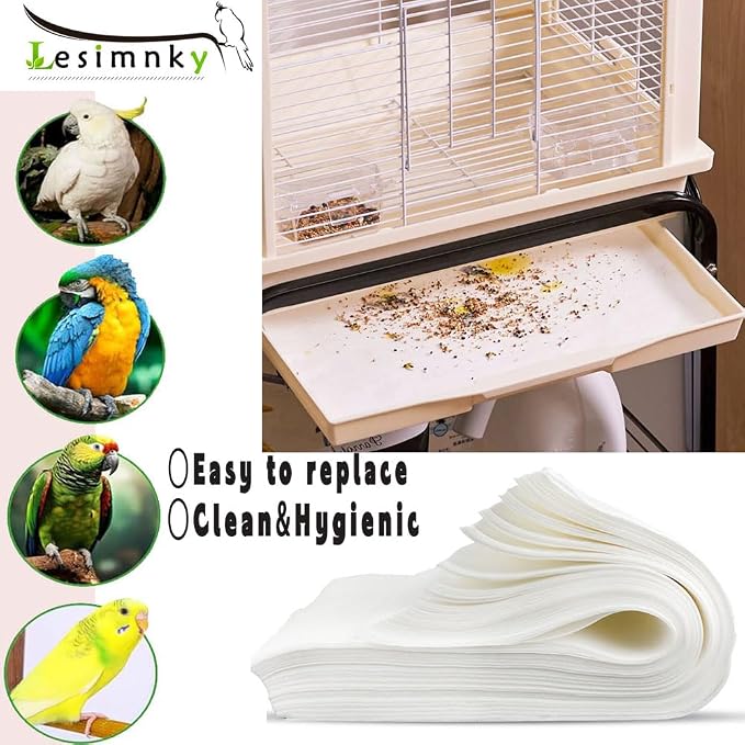 100pcs Bird Cage Liner Papers,11×20in Big Size Disposable Non-Woven Cage Paper Liners Precut Absorbent Cushion Pad Mat Accessories for Pet Bird Parrot