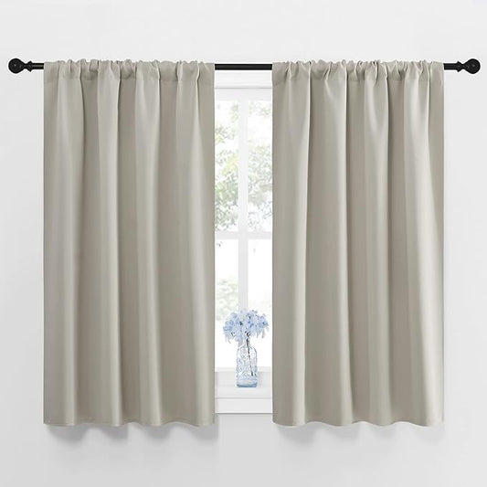 NICETOWN Blackout Curtains for Living Curtains, Room Darkening Window Curtain Panels, Easy-Care Solid Thermal Insulated Draperies/Drapes for Daughter Room (Natural, 2 Panels, 42 by 48)
