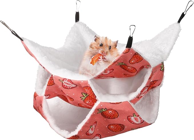 3 Tier Ferret Rat Hammock, Guinea Pig Cage Accessories, Light Red | Rat Hammock for Cage, Pet Cage Hanging Hammock, Small Animals, Guinea Pig, Ferret, Kitten, Squirrel, Chinchilla, Rat, Parrot