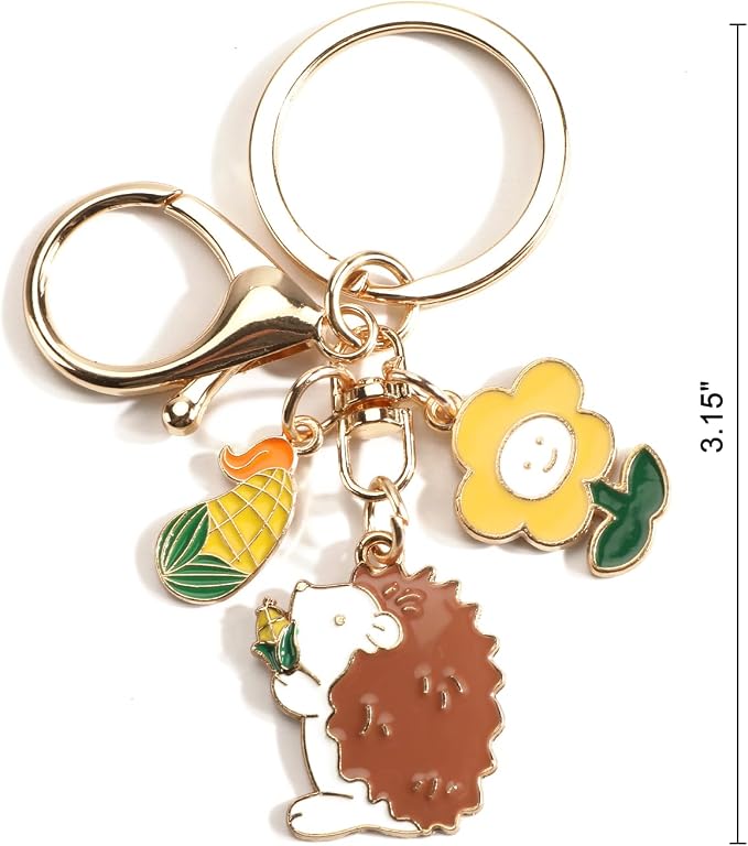 Hedgehog Keychain with Flower Thanksgiving Keycharm with Wheat Unique Animal Keyring for Women Farm Keychains Gifts
