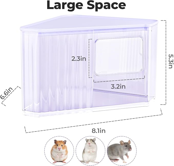 mini&moe Hamster Sand Bath Container - Small Animal Bathroom Shower Room Large Space Corner Digging Box with Cleaning Scoop Rat Dust Bath House for Guinea Pig, Hedgehog, Gerbil
