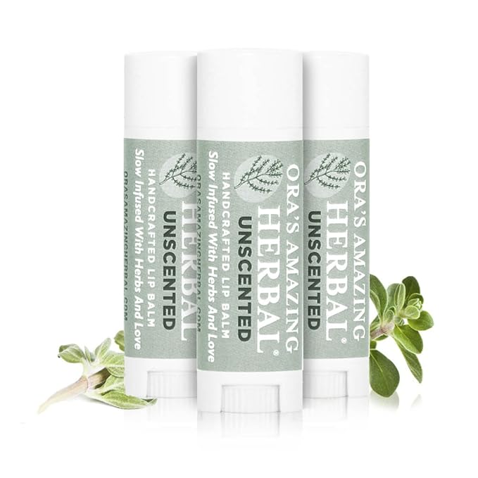 Unscented Lip Balm, Herbal Healing Lip Balm, Balm for Perioral Dermatitis, Very Dry Lips, Natural Fragrance Free Beeswax (Unscented Pack of 3)