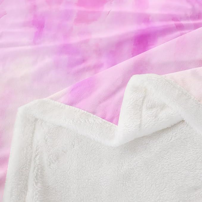 Feelyou Pink Fleece Throw Blanket Throw 50"x60" Kids Tie Dye Watercolor Sherpa Blanket Plush Fuzzy for Bed Couch Chair Living Room, Dreamy Girly Bed Blanket Room Decor