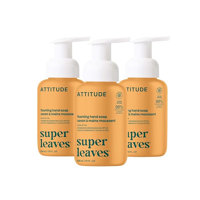 ATTITUDE Foaming Hand Soap, EWG Verified, Plant and Mineral-Based Ingredients, Vegan and Cruelty-free Personal Care Products, Orange Blossom & Eucalyptus, 10 Fl Oz (Pack of 3)