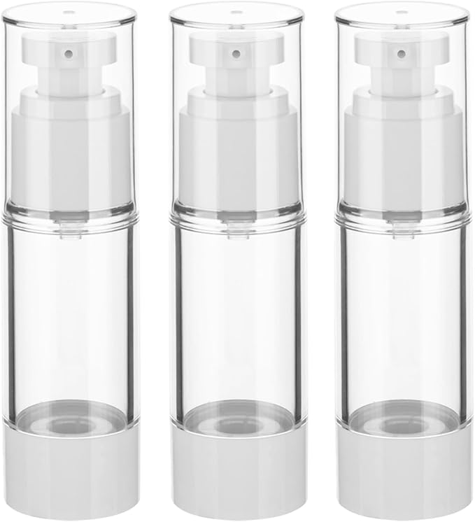 1OZ/30ML Clear Airless Pump Bottles, Lotion Dispenser Travel with Pump, Vacuum Plastic Travel Size Lotion Bottle for Foundation, Creams, Cosmetic(3 Pack)