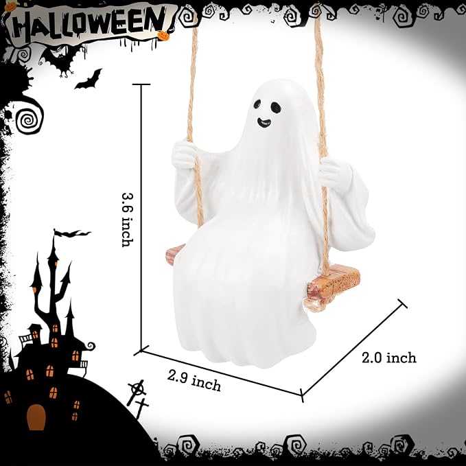 YGMONER Cute Swinging Ghost Car Mirror Hanging Ornament Halloween Car Interior Accessories (Ghost)
