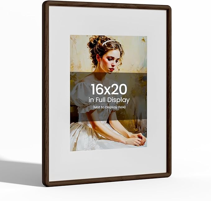 16x20 Picture Frame Natural Oak Wood From California-USA Walnut Color Finished with Real Tempered Glass, Handcrafted 16 x 20 Poster Frame Matted to 11x14 Photo,Certificate,Degree,Graduation Display