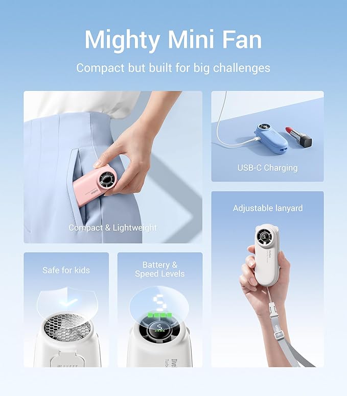 Diveblues TurboBear Portable Handheld Turbo Fan, 5 Gear Wind, Travel Essentials, Small Hand Held Fan Rechargeable, Mini Personal Fans Cooling, Battery Powered, Pocket Cute Gifts Women