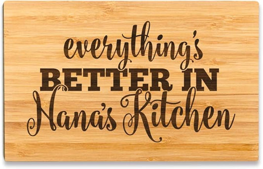 Andaz Press Laser Engraved Small Bamboo Wood Cutting Board, 9.5 x 6-inch, Everything is Better in Nana's Kitchen, 1-Pack Grandma Mother's Day Mom's Birthday Grandma Cutting Board Grandma Gift Ideas