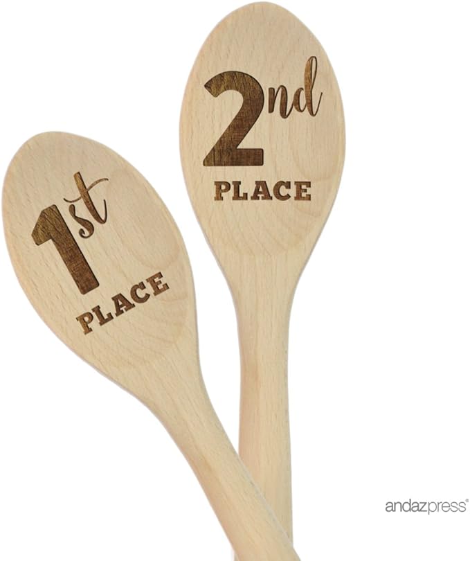 Andaz Press Laser Engraved Wooden Mixing Spoon Trophy Award Prize, 12-inch, 1st Place, 2nd Place, 2-Pack