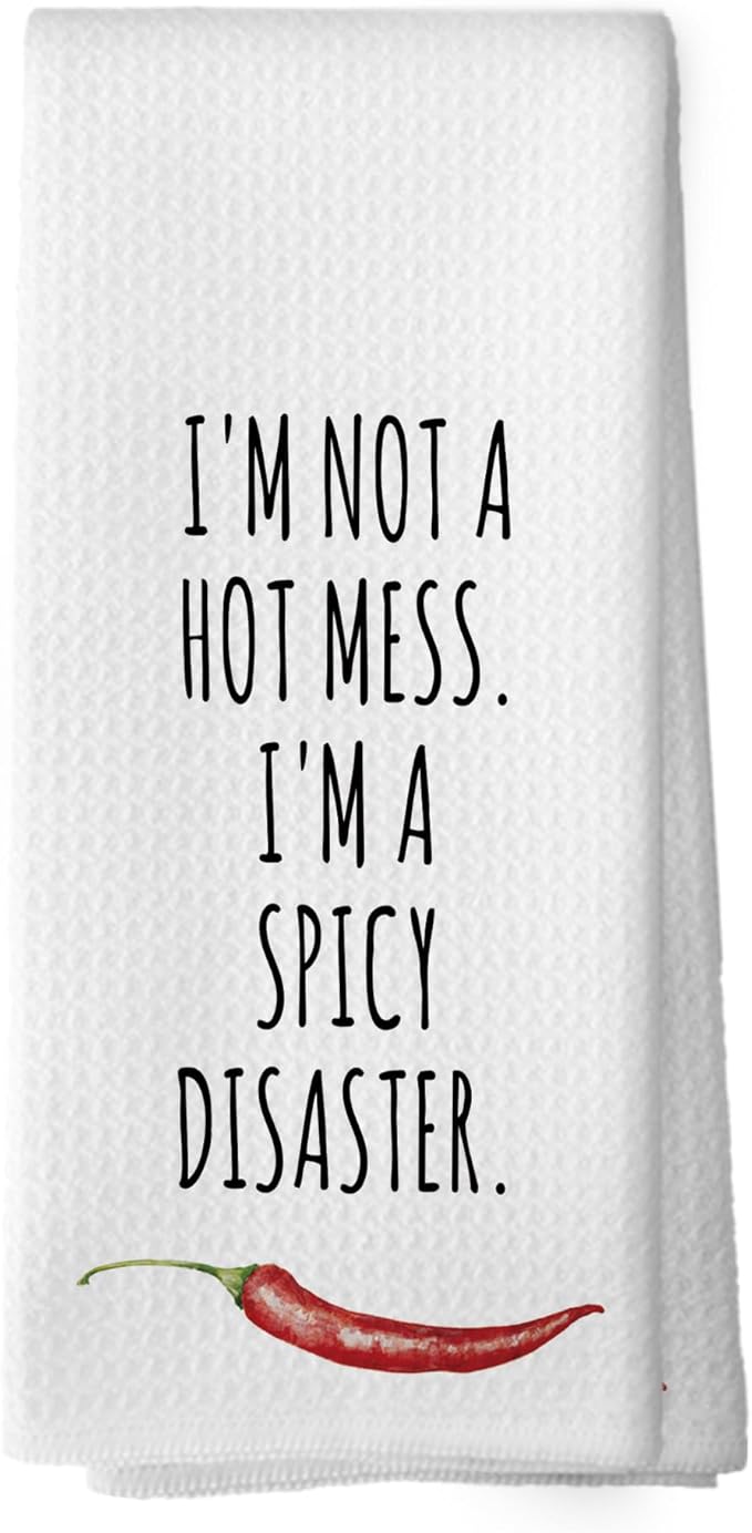 Funny Humorous Hostess Gifts Kitchen Towels, Adult Humor, Sarcastic Gifts for Women Hand Towels for Bathroom,I'm Not a Hot Mess, I'm a Spicy Disaster Tea Towels Dish Towels 16x24 Inch