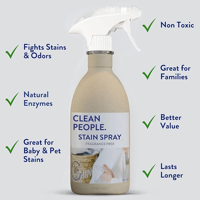 The Clean People Stain Remover Spray - Simple, Clean Ingredients - Laundry Spot Treatment for Food, Pet & Baby Stains - Boosted with Enzymes - Fabric Safe - 16oz (2 Pack)…