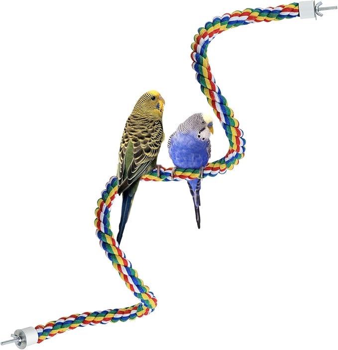Mygeromon Bird Rope Perches Cage Climbing Accessories (41inch Metal nut) | for Parakeet, Parrot, Cockatiels, Budgie, Colorful